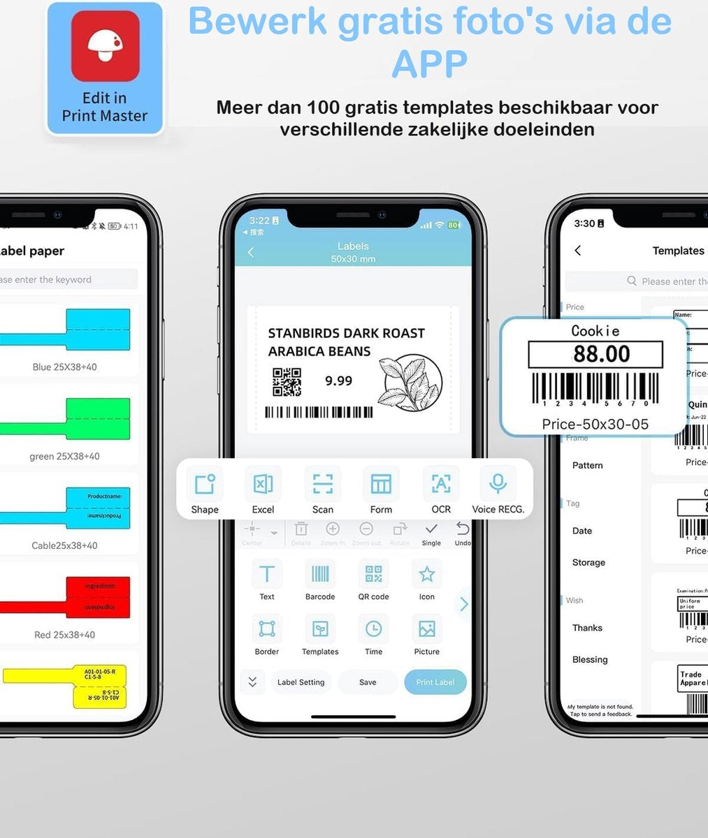 Phomemo - M110 - Portable Label Printer - Draadloze Thermische Labelprinter - Met APP - Labels Inbegrepen - Bluetooth