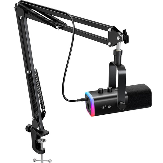 Fifine - AM8T - USB / XLR Studio microfoon - PC-Gaming Met Flexibele Arm ( 66cm! ) - Geschikt voor PC/PS4/PS5 - RGB - Podcast - Gaming - Streaming - Zwart