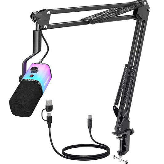 Maono - PD100XS - USB / XLR Studio microfoon - Met Flexibele Arm ( 66cm! ) - Geschikt voor PC/PS4/PS5 - Suround RGB - Podcast - Gaming - Streaming - Zwart