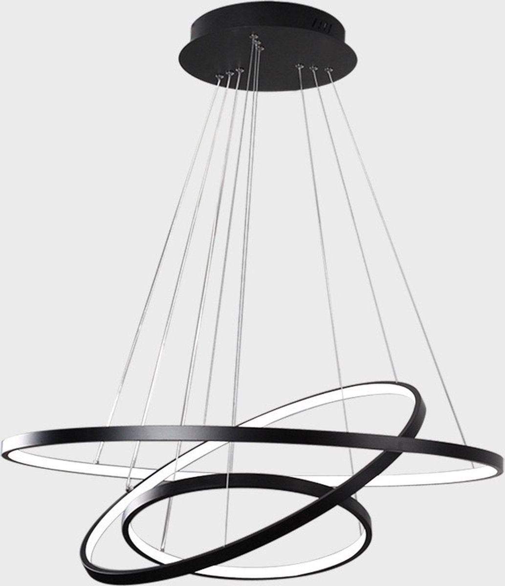 INOLEDS® - Design Hanging Lamp Black - Dimmable LED - Three Rings - Ø80cm - Height Adjustable - With Remote Control - Dining room - Living room - Hanging lamps