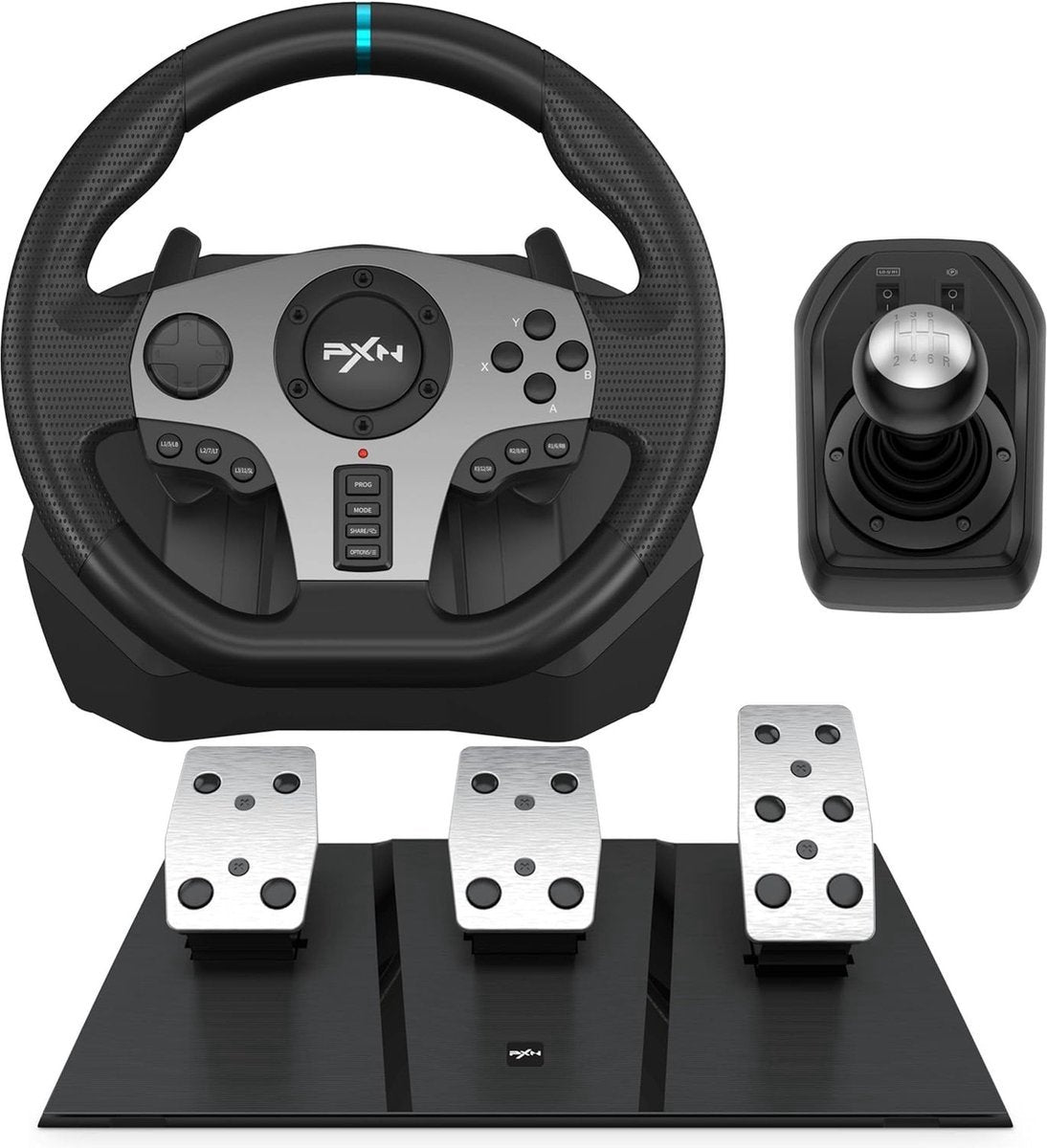 PXN - Starterspack - Racestuur met Wheel Stand - PXN V9 + PXN A10 - Met Pedalen en Shifter - 270/900°- Game Stuur voor PS4 - Xbox One - PC - Xbox Series X|S - PS3 - Switch