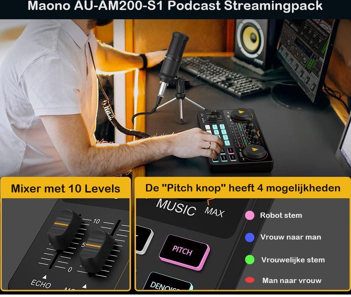 Maono - AU-AM200-S1 - Podcast Starterpack - Inclusief Accessoires - Streaming Deck - Geschikt voor PC / PS4 / PS5