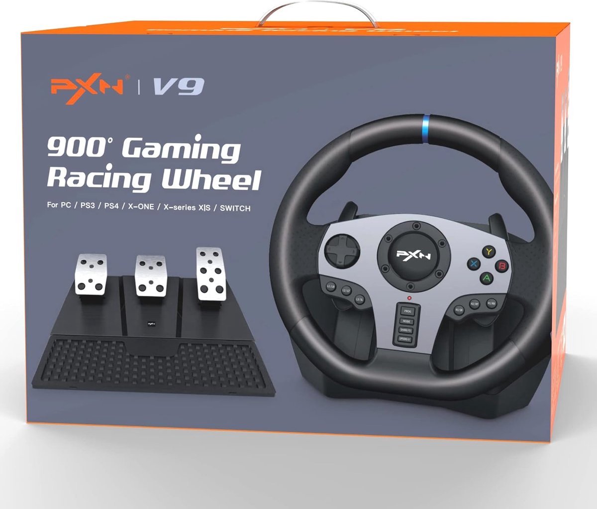 PXN - Starterspack - Racestuur met Wheel Stand - PXN V9 + PXN A10 - Met Pedalen en Shifter - 270/900°- Game Stuur voor PS4 - Xbox One - PC - Xbox Series X|S - PS3 - Switch