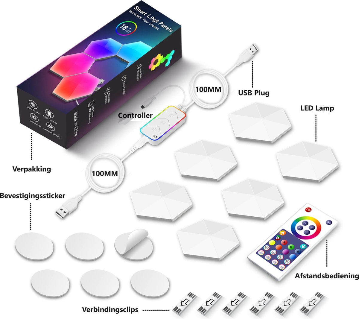 APO Electronics® - Sechsecklampen 6x - RGB-Wandlampen