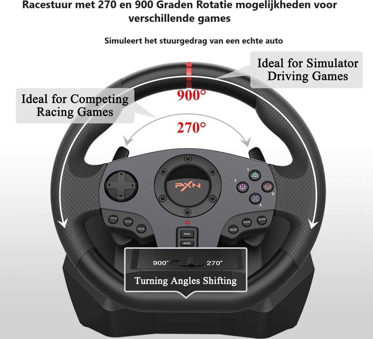 PXN - V900 - Race Stuur GT - Met Pedalen - 270 / 900° - Game Stuur voor PS4 - PC - PS3 - Switch - Xbox X/S Series