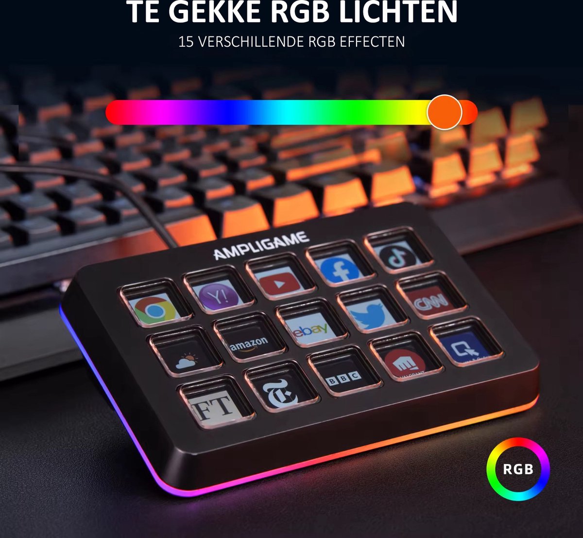 Fifine - D6 - Stream Deck - RGB Studio Controller - 15 LCD Aanpasbare Toetsen - Podcast / Streaming / Gaming - Inclusief Gratis Software