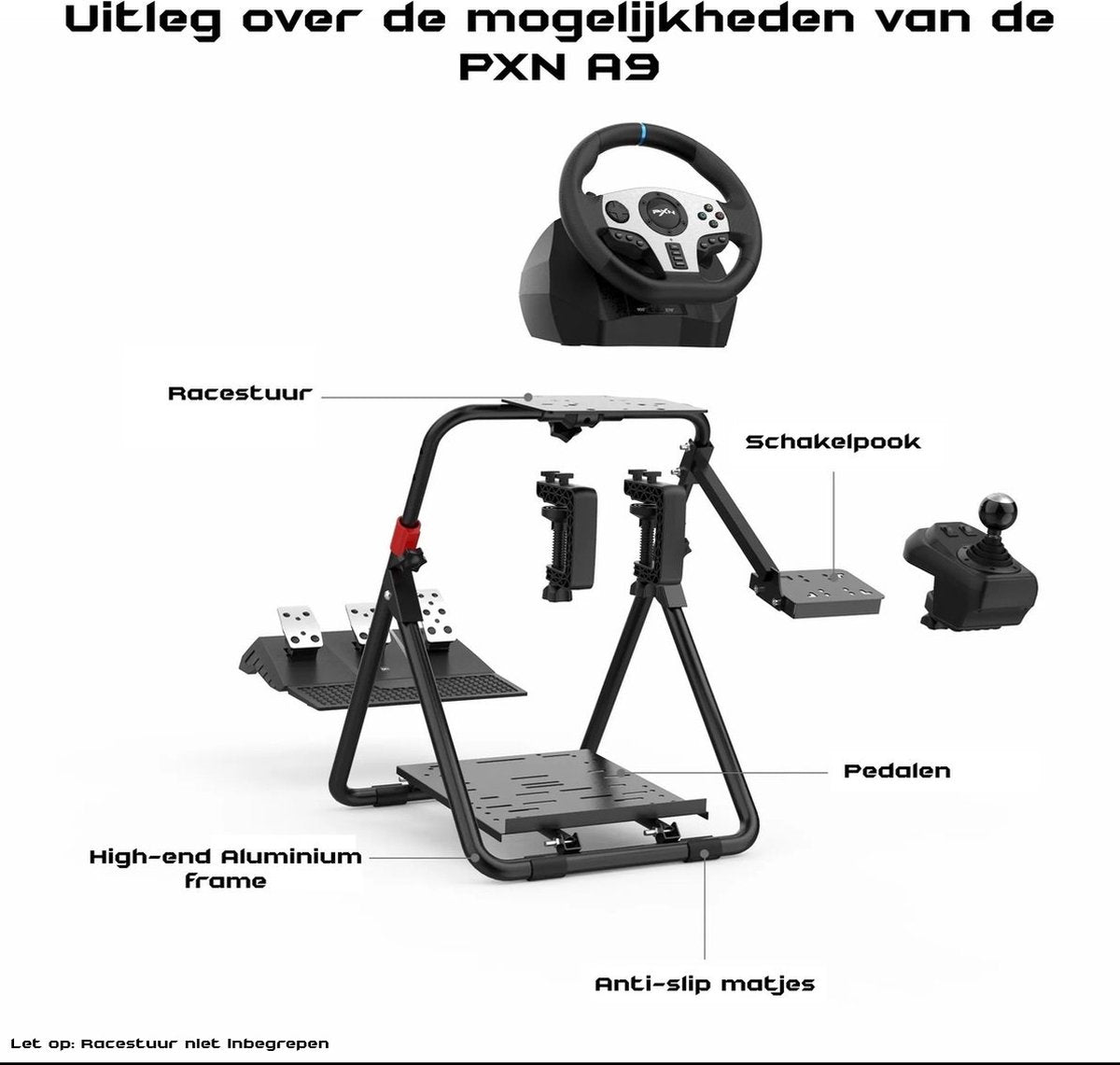 PXN - A9 - Refurbished - Wheel Stand - Racestuur standaard - Inklapbaar - Zwart - Voor Logitec - Fanatec - Thrustmaster - In Hoogte Verstelbaar