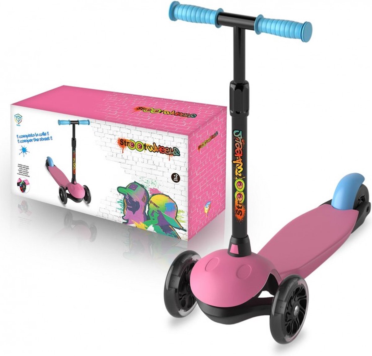 Step met 3 Wielen - DeQUBE - Streetwheels Kinderstep Inklapbaar - Met Lichtgevende Wielen - Blauw of Roze