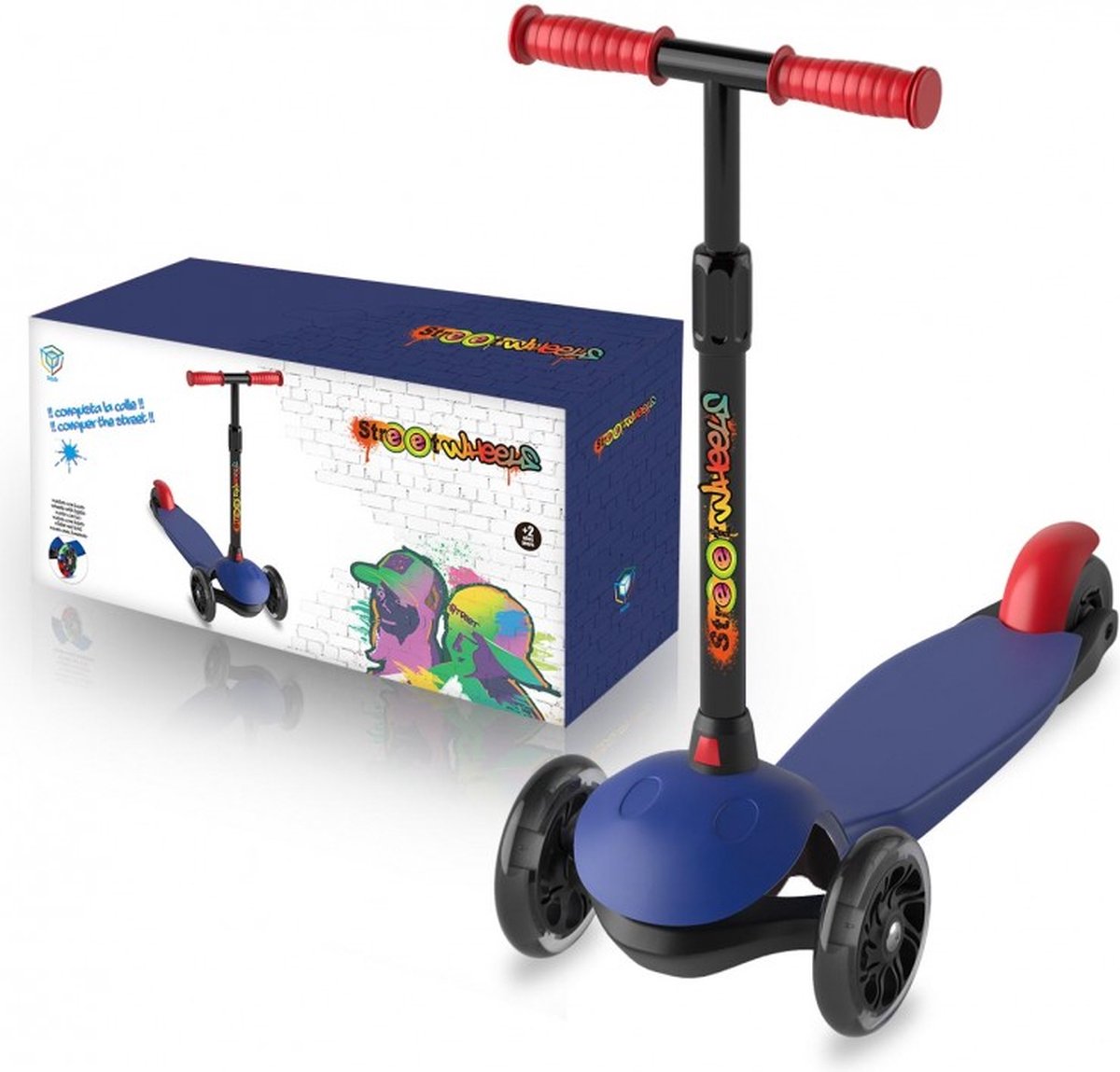 Step met 3 Wielen - DeQUBE - Streetwheels Kinderstep Inklapbaar - Met Lichtgevende Wielen - Blauw of Roze