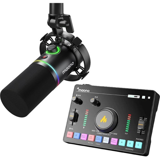 Maono - Starterspack - PD200X & AMC2 NEO - Podcast Starterspack - Gaming Streaming - USB RGB Microfoon - Streaming Deck - DJ Mixer