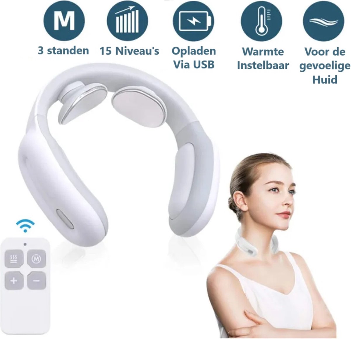 Massforce - Massneck™ - Elektrisch Nekmassage Apparaat - Draadloos - Portable - Met Afstandsbediening - Wit