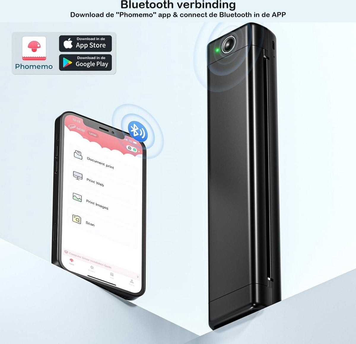 Phomemo - M08F - Portable Bluetooth Printer - A4 Formaat - Draadloos - Thermische Inktvrije Printer - Met App