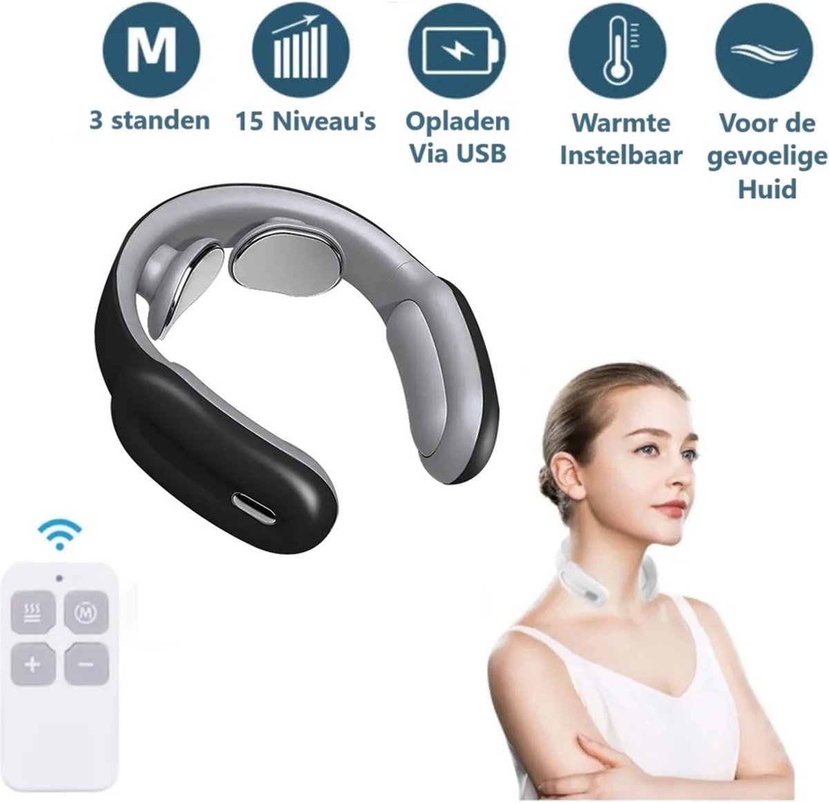 Massforce - Massneck™ - Elektrisch Nekmassage Apparaat - Draadloos - Portable - Met Afstandsbediening - Zwart