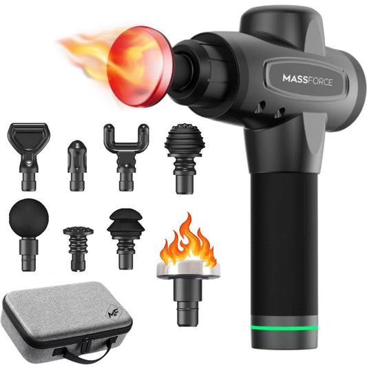 Massforce - Massage Gun Heat - Professioneel - Inclusief Koffer & 8 Opzetstukken - Draadloos - Warmte Technologie