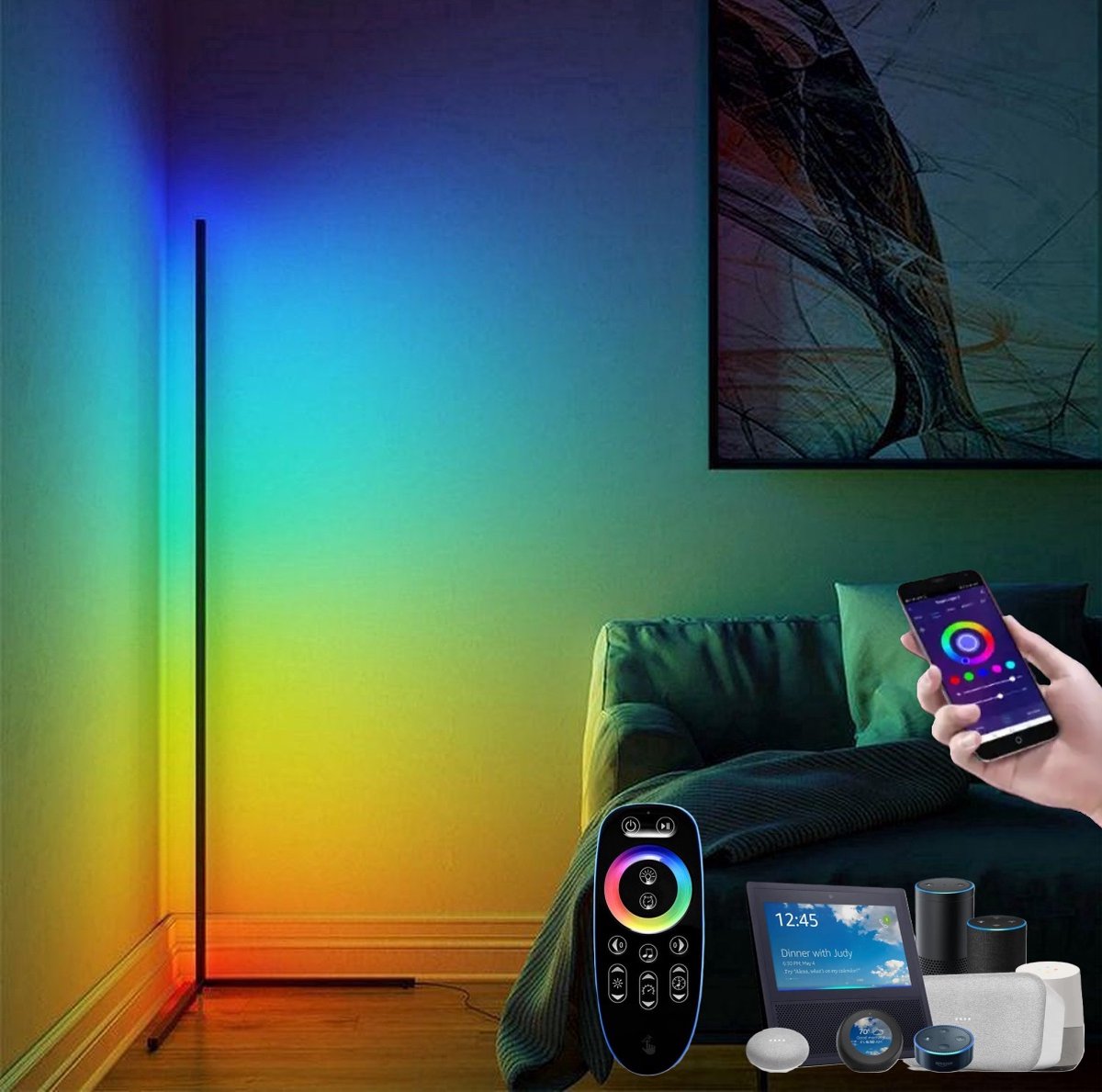 INOLEDS® - Duurzame Minimalistische Smart RGB Vloerlamp - Met App - Tuya Smart - LED Licht - 142cm - Mat Zwart