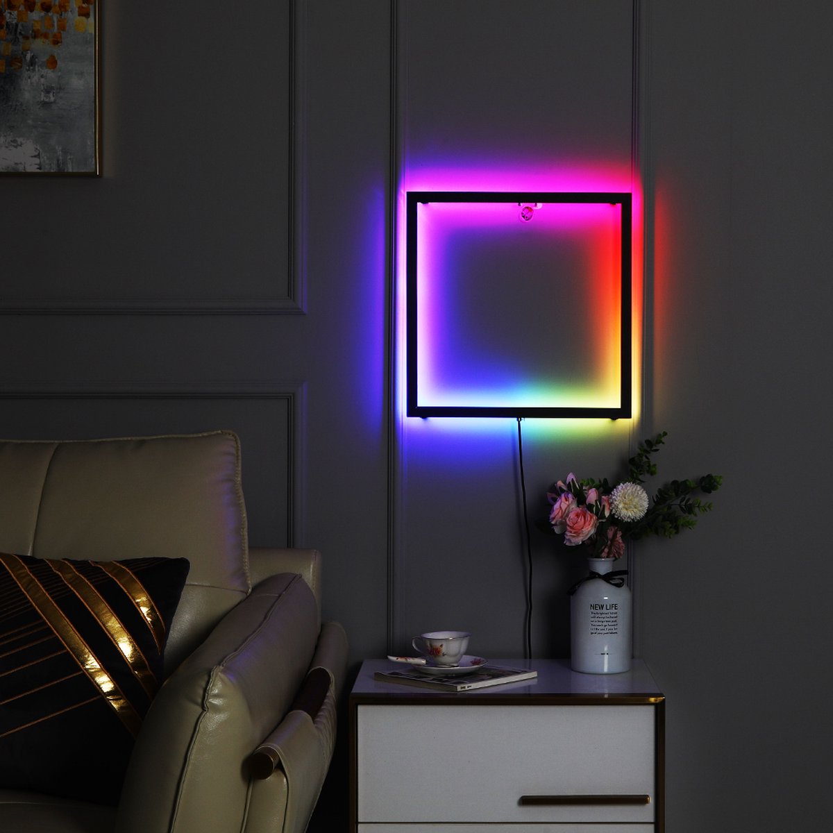 INOLEDS® - Vierkante Kubus Wandlamp - RGB - Cube Lamp - Inclusief Afstandsbediening -40 x 40cm