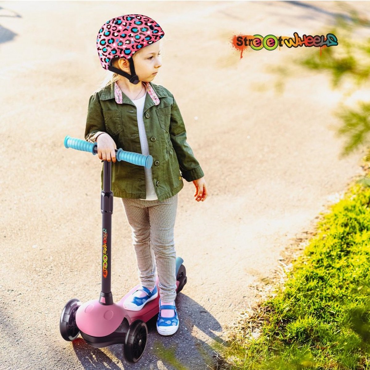 Step met 3 Wielen - DeQUBE - Streetwheels Kinderstep Inklapbaar - Met Lichtgevende Wielen - Blauw of Roze