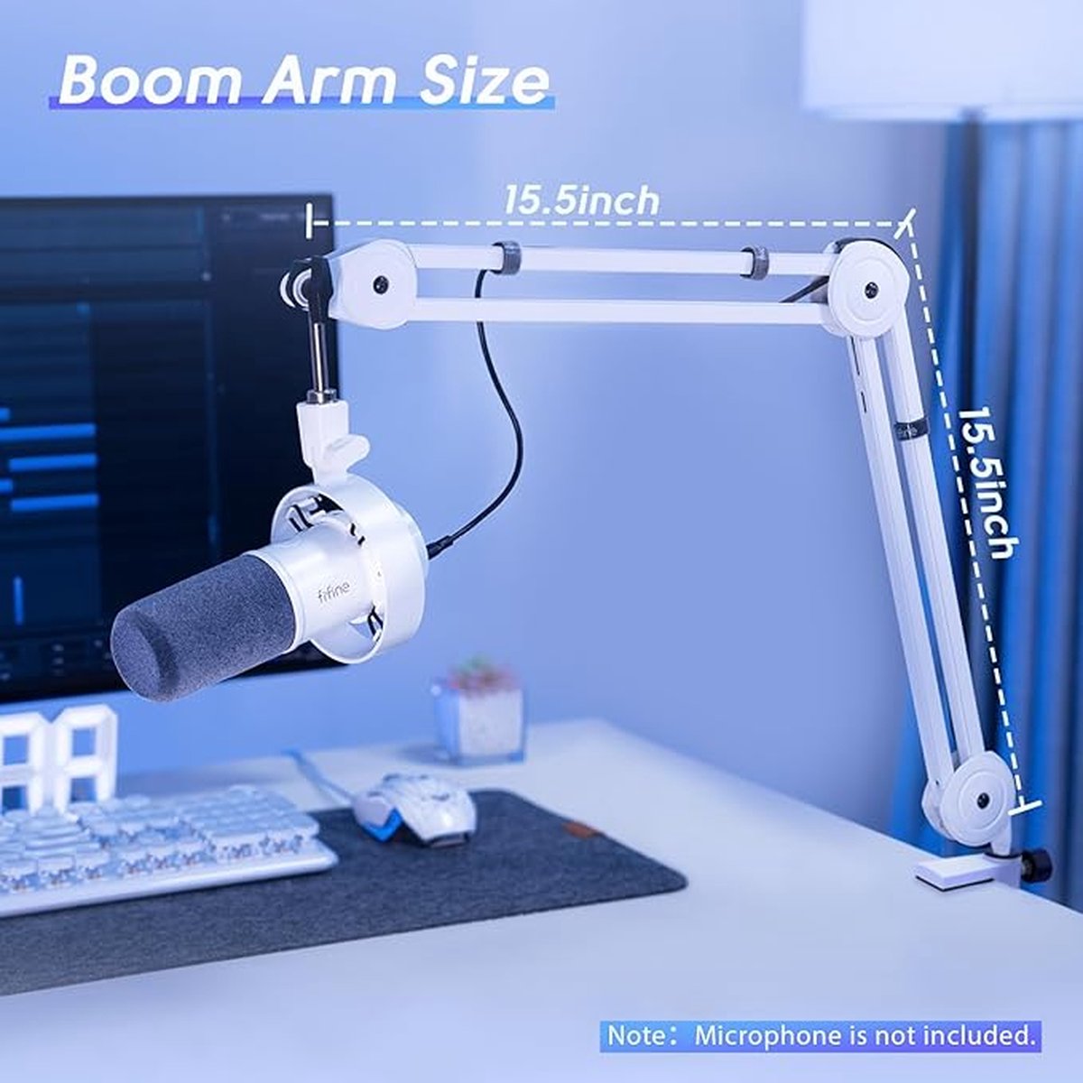 Fifine - BM63 - Zwart - Universele Boom Arm - Microfoon Arm - Zonder Microfoon - Horizontaal & Verticaal - Tot 2kg Gewicht - Inclusief Kabelbinders