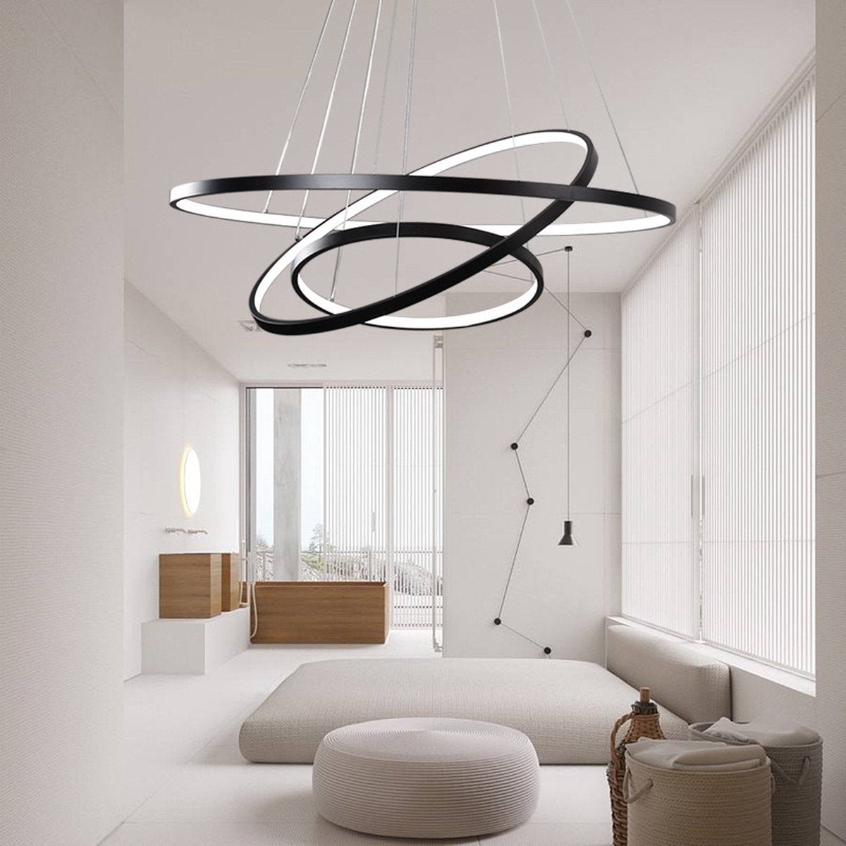 INOLEDS® - Design Hanging Lamp Black - Dimmable LED - Three Rings - Ø80cm - Height Adjustable - With Remote Control - Dining room - Living room - Hanging lamps