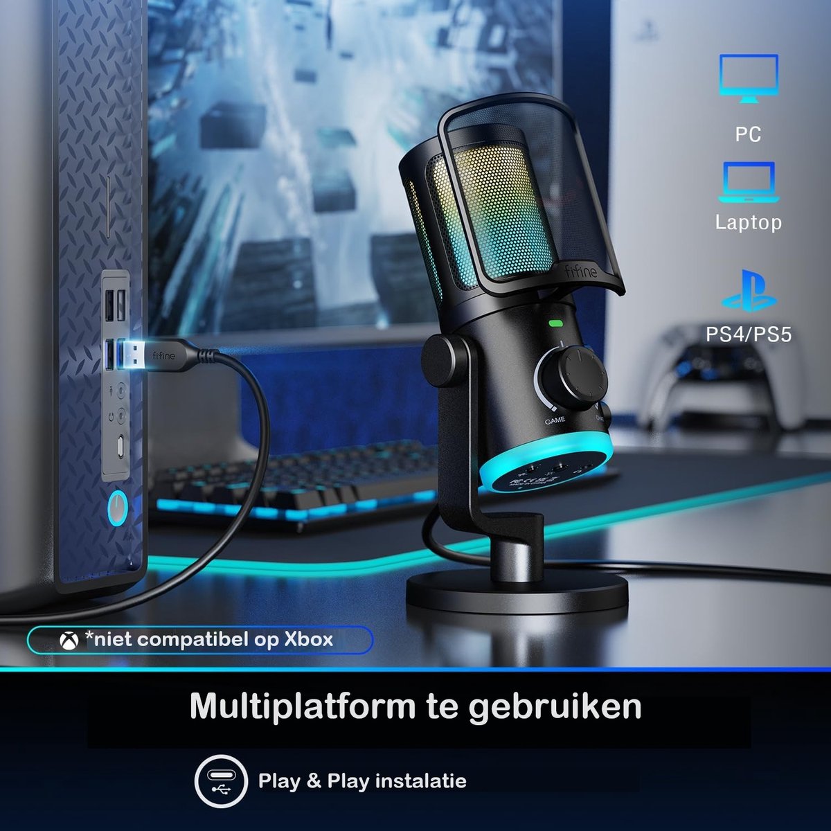 Fifine - AM6 - USB Condensator Microfoon - Streaming / Podcast - Noice Cancelling - Mute Knop - Geschikt voor PC / PS5 / PS4 / Windows