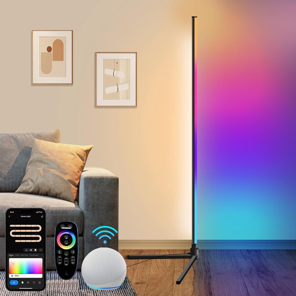 INOLEDS® - Duurzame Minimalistische Smart RGB Vloerlamp - Met App - Tuya Smart - LED Licht - 142cm - Mat Zwart