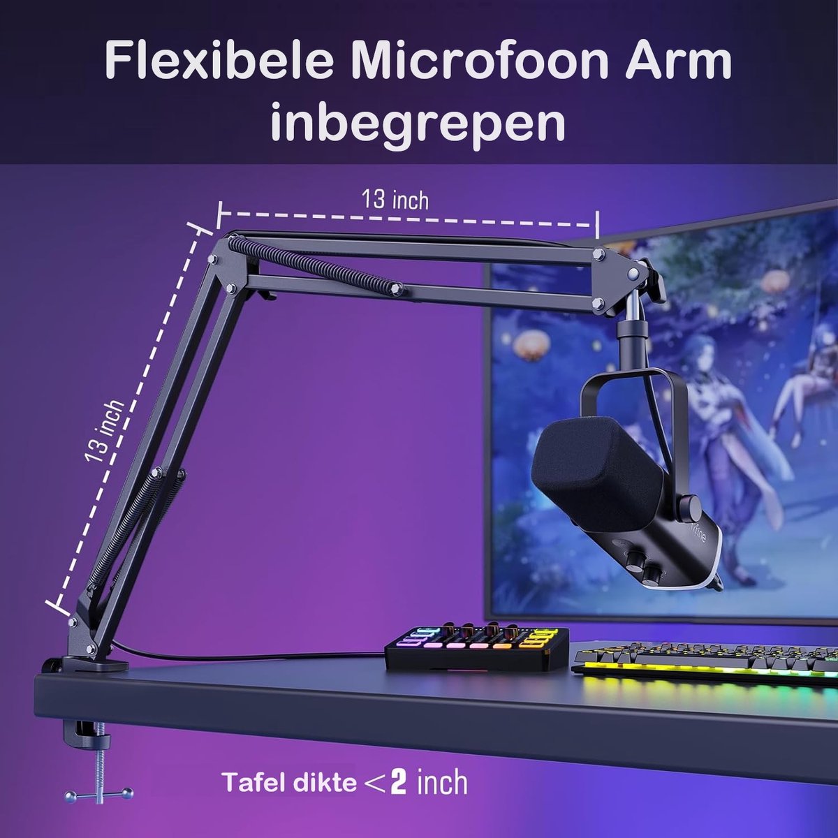 FIFINE - Starterspack 2.0 - AM8T & SC3 - Podcast Starterspack - Gaming Streaming - USB RGB Microfoon met Boom Arm - Streaming Deck - DJ Mixer