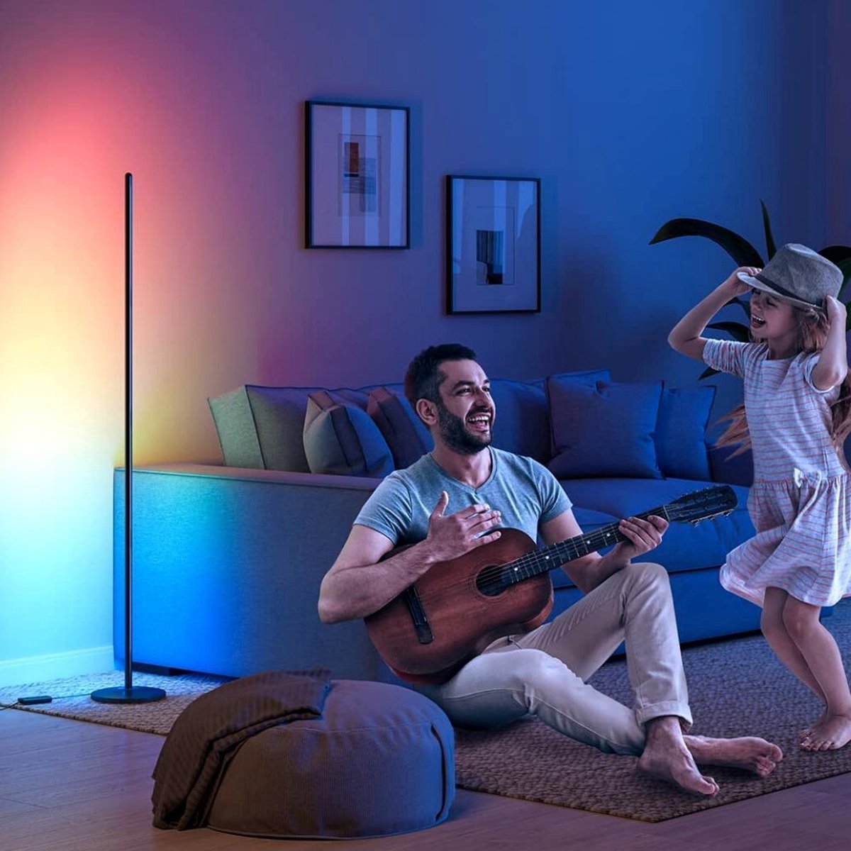 INOLEDS® - Smart RGB Vloerlamp Mat Zwart - Bedienbaar Met App - Tuya Smart - LED Licht - 160cm - Woonkamerlamp - 16 Miljoen Verschillende Kleuren