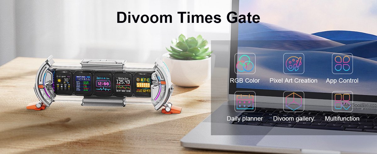 Divoom® - Times Gate - Pixel Art Informatief Display - Met App - WIFI 5 stuks 128 x 128 IPS-Scherm -LED Digitale Klokverlichting