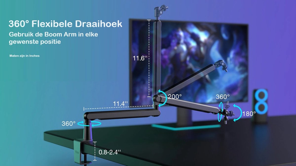 Fifine - BM88 - Universele Boom Arm - Microfoon Arm - Zonder Microfoon - Horizontaal & Verticaal - Inclusief Kabelgoot