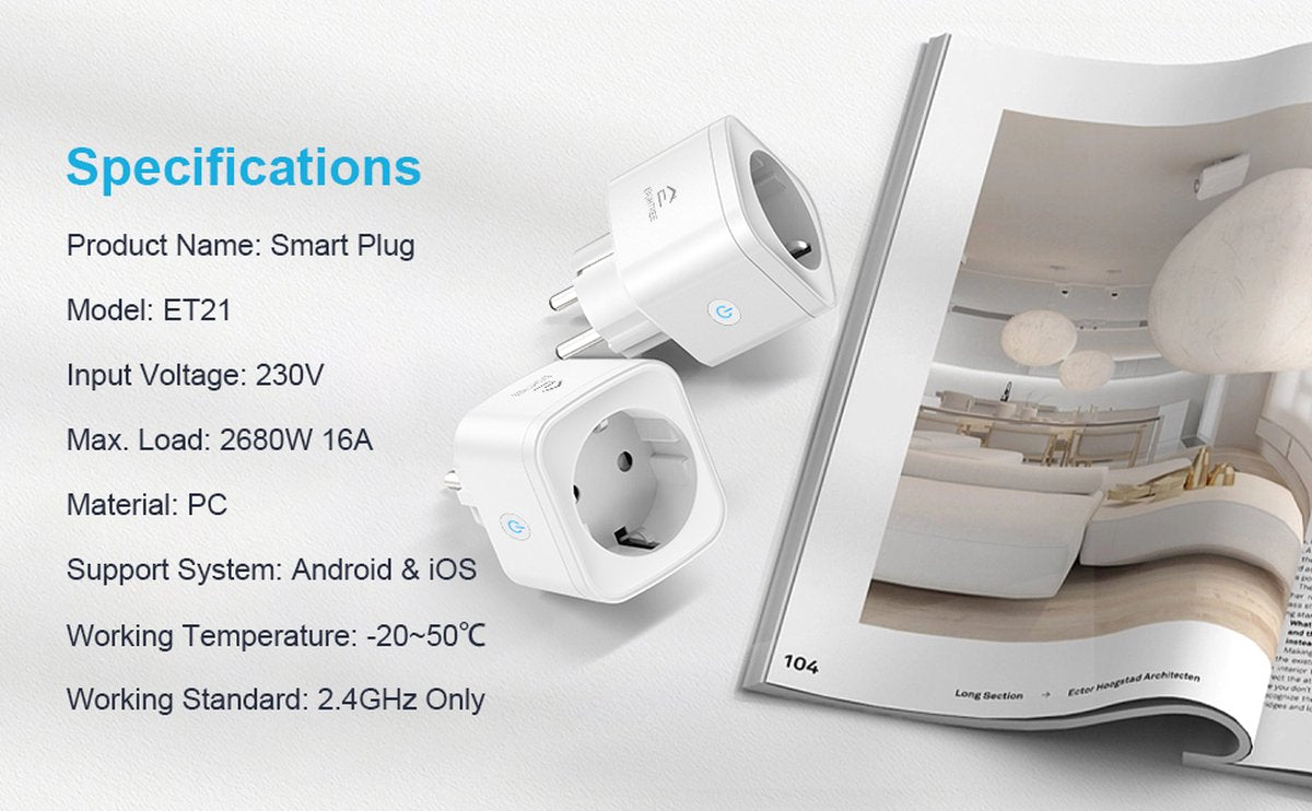 EIGHTREE - ET21 - Smart Plug - Wifi - 1-delige set - Slimme Stekker - App Bediening