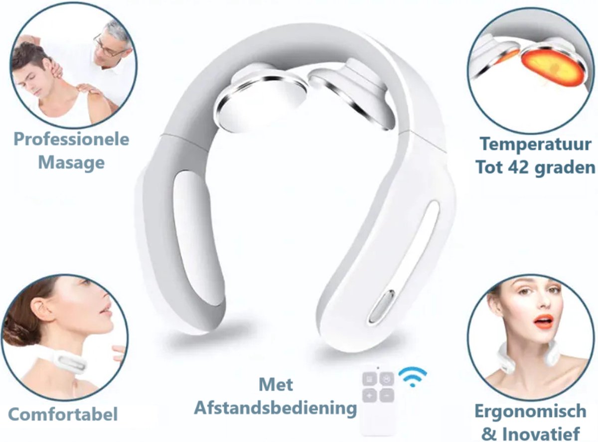 Massforce - Massneck™ - Elektrisch Nekmassage Apparaat - Draadloos - Portable - Met Afstandsbediening - Wit