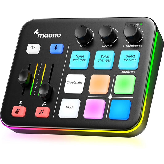 Maono - G1 NEO - Streaming Deck - RGB - DJ Mixer - Gaming Mixer - Mute Knop Podcast / Stream / Gaming - XLR Aansluiting - Line-in - Voice Changer