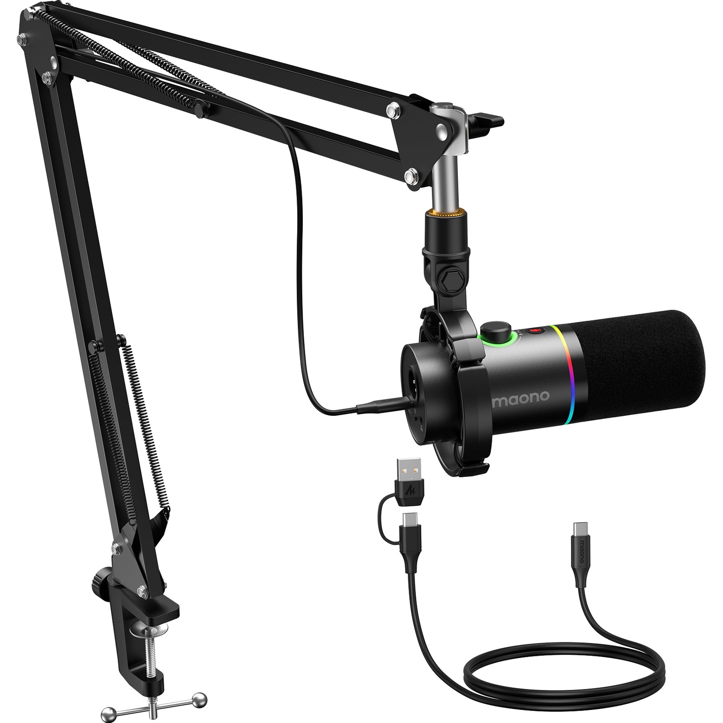 Maono PD200XS - XLR Dynamische RGB Microfoon met Telescopische Arm (66cm!) - PC - USB-microfoon voor Streaming / Podcast / Studio / Gaming / PS4/5 / Mac