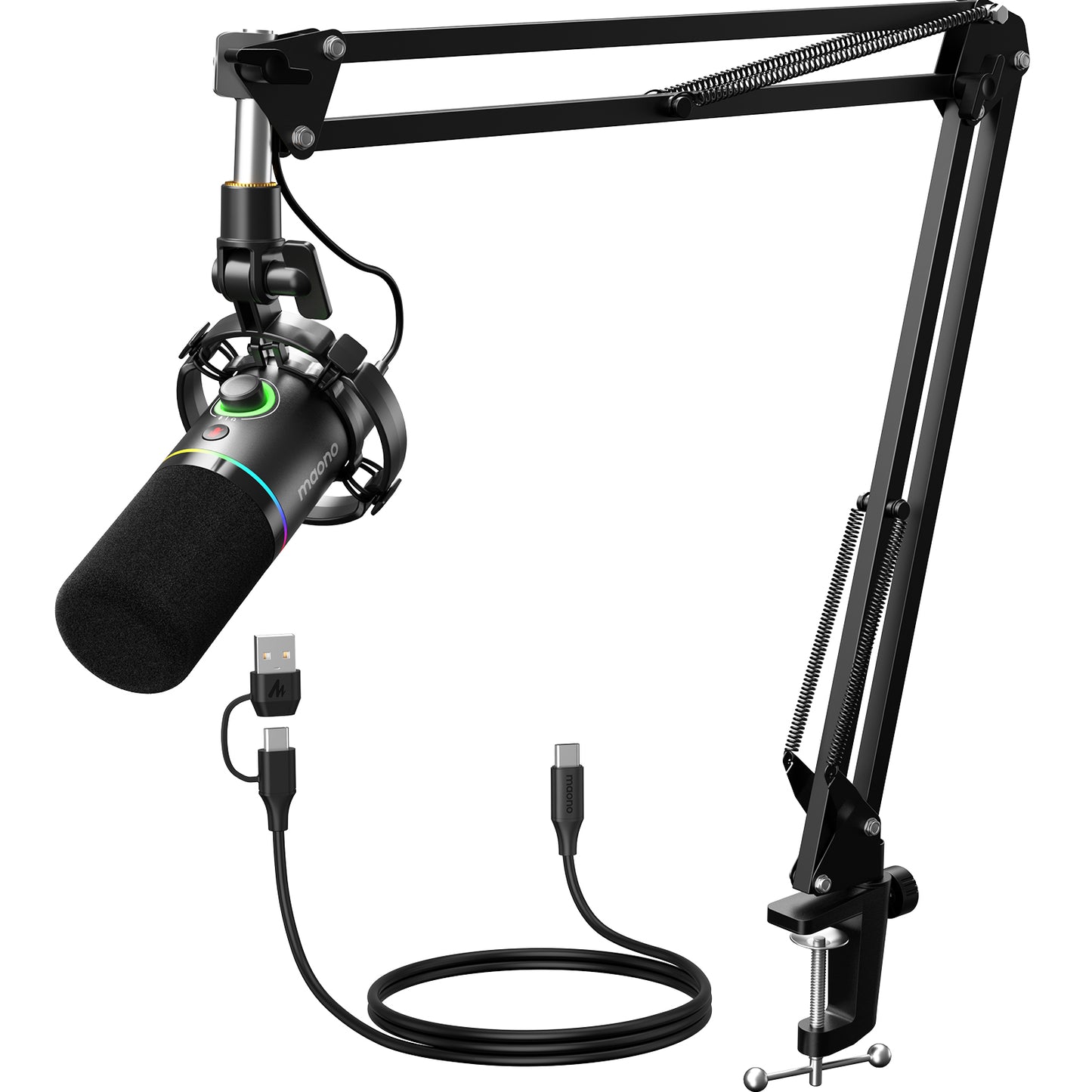 Maono PD200XS - XLR Dynamische RGB Microfoon met Telescopische Arm (66cm!) - PC - USB-microfoon voor Streaming / Podcast / Studio / Gaming / PS4/5 / Mac