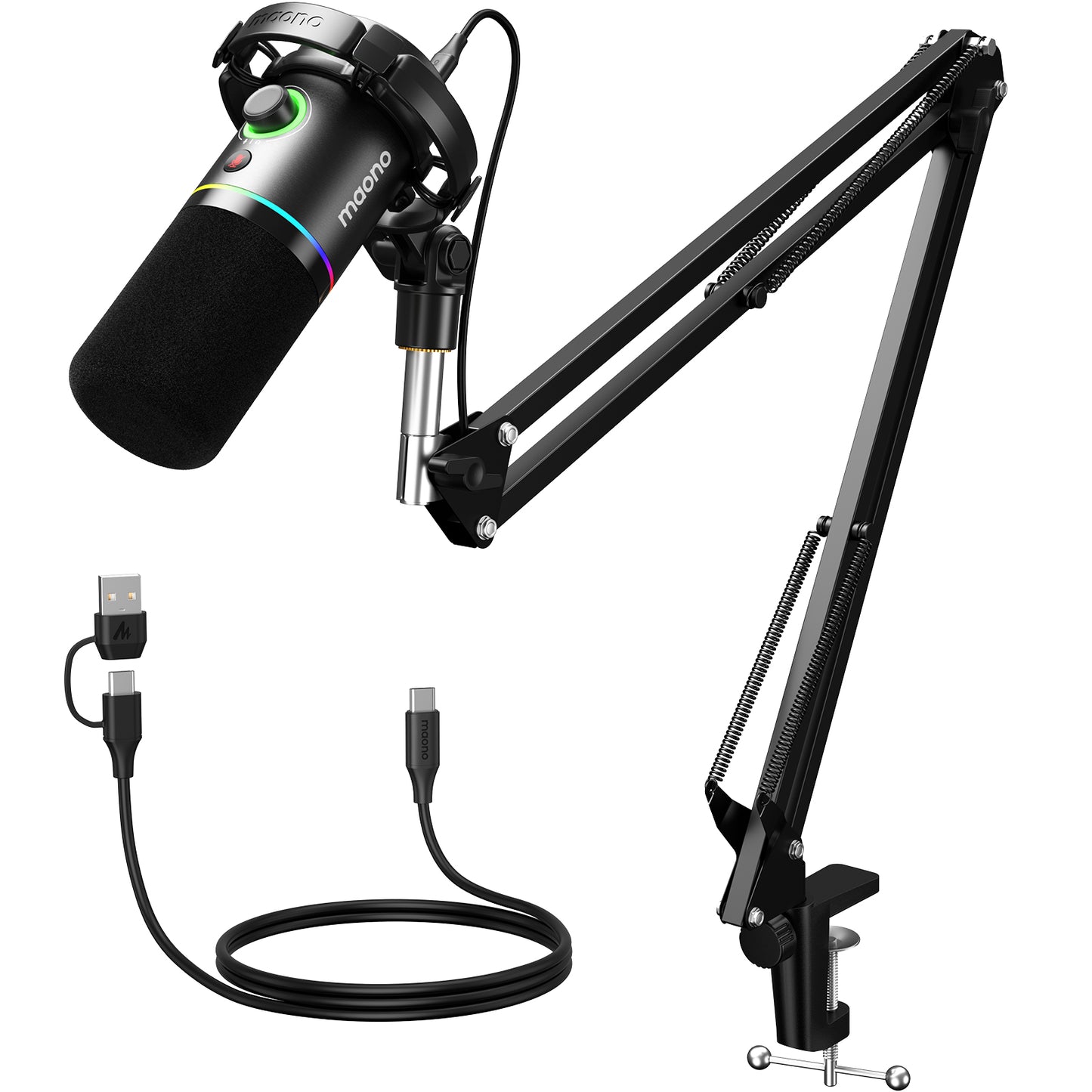 Maono PD200XS - XLR Dynamische RGB Microfoon met Telescopische Arm (66cm!) - PC - USB-microfoon voor Streaming / Podcast / Studio / Gaming / PS4/5 / Mac