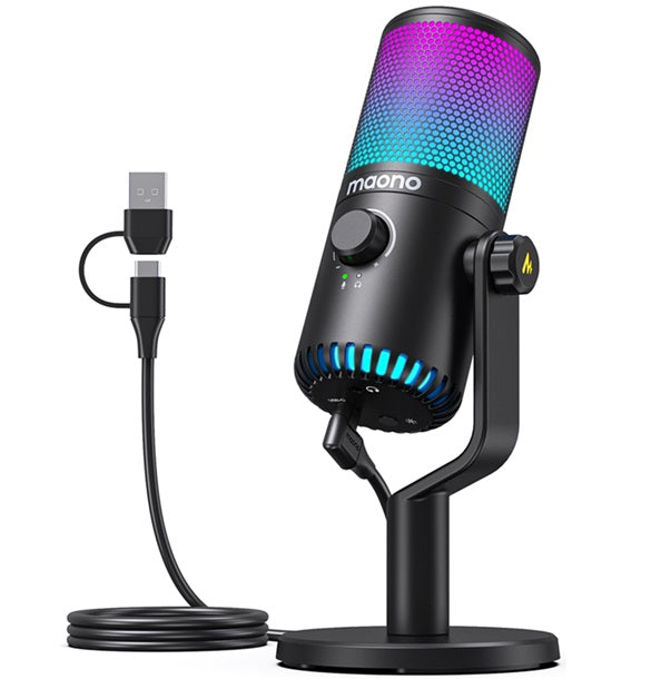 Maono DM30 RGB - USB Streaming Microfoon met Ruisonderdrukking - Gaming - Podcast - PS5 / PS4 / PC / MAC / Windows / iPhone / Android - Touch Mute Knop - Popfilter