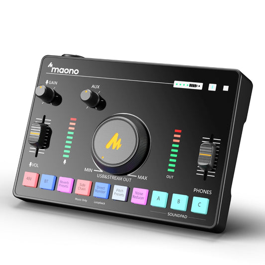 Maono - AMC2 Neo - Streaming Deck - 48V Fantoomvoeding - Bluetooth DJ Mixer - Gaming Mixer - Ingebouwde Accu - Podcast / Stream / Gaming - XLR Aansluiting - Line-in - Voice Changer