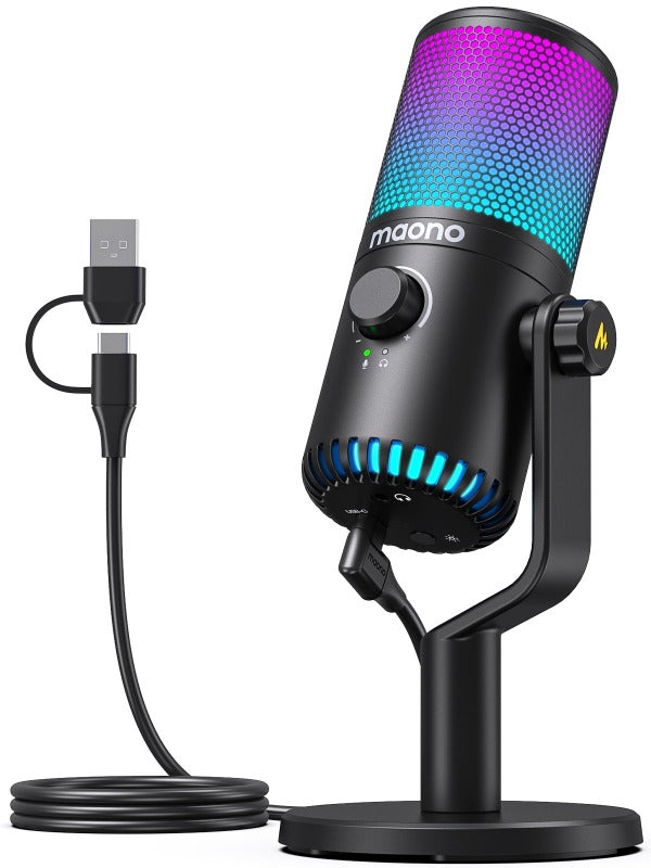 Maono DM30 RGB - USB Streaming Microfoon met Ruisonderdrukking - Gaming - Podcast - PS5 / PS4 / PC / MAC / Windows / iPhone / Android - Touch Mute Knop - Popfilter