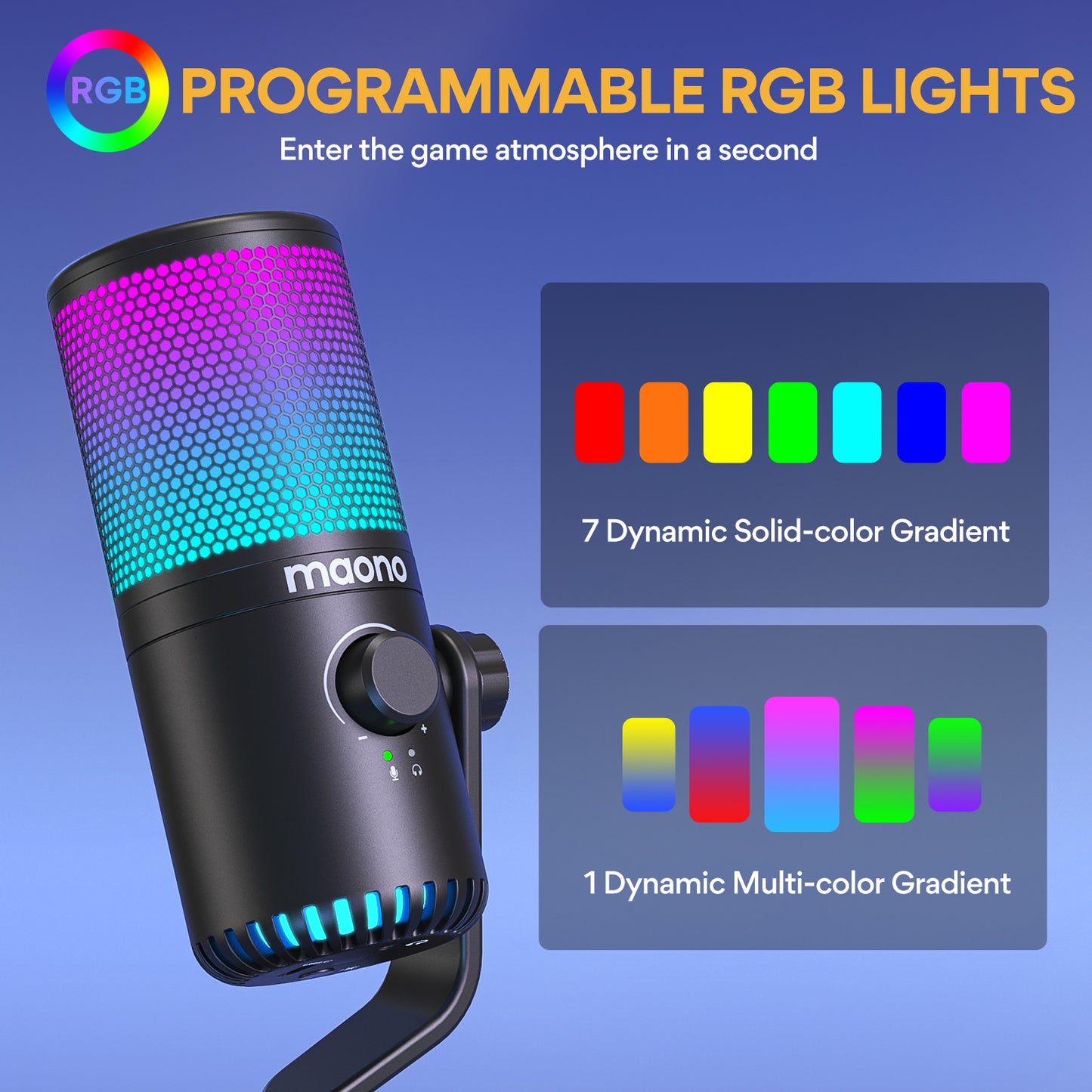 Maono DM30 RGB - USB Streaming Microfoon met Ruisonderdrukking - Gaming - Podcast - PS5 / PS4 / PC / MAC / Windows / iPhone / Android - Touch Mute Knop - Popfilter