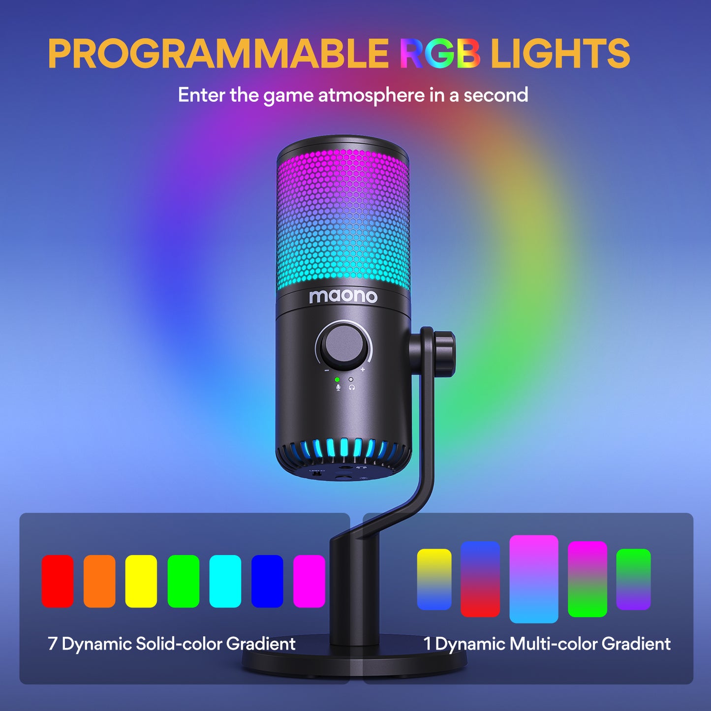 Maono DM30 RGB - USB Streaming Microfoon met Ruisonderdrukking - Gaming - Podcast - PS5 / PS4 / PC / MAC / Windows / iPhone / Android - Touch Mute Knop - Popfilter