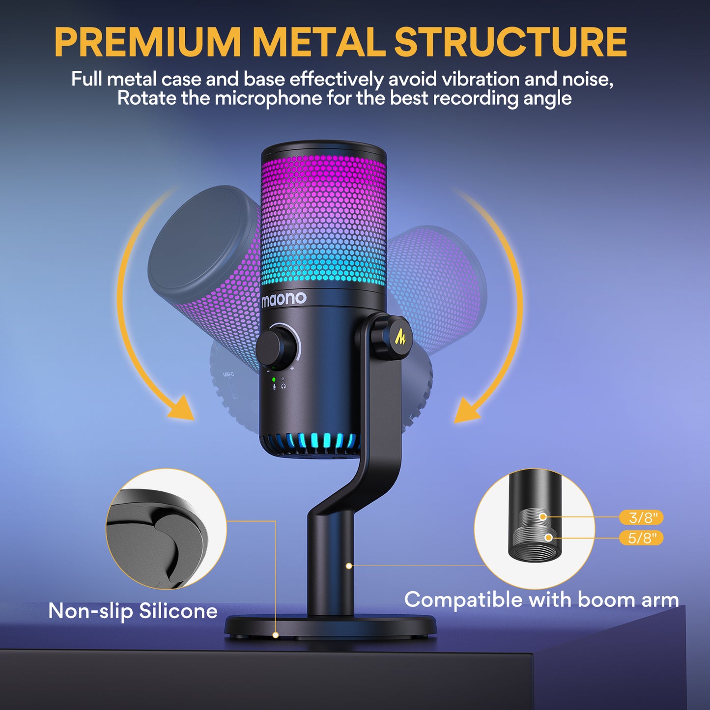 Maono DM30 RGB - USB Streaming Microfoon met Ruisonderdrukking - Gaming - Podcast - PS5 / PS4 / PC / MAC / Windows / iPhone / Android - Touch Mute Knop - Popfilter