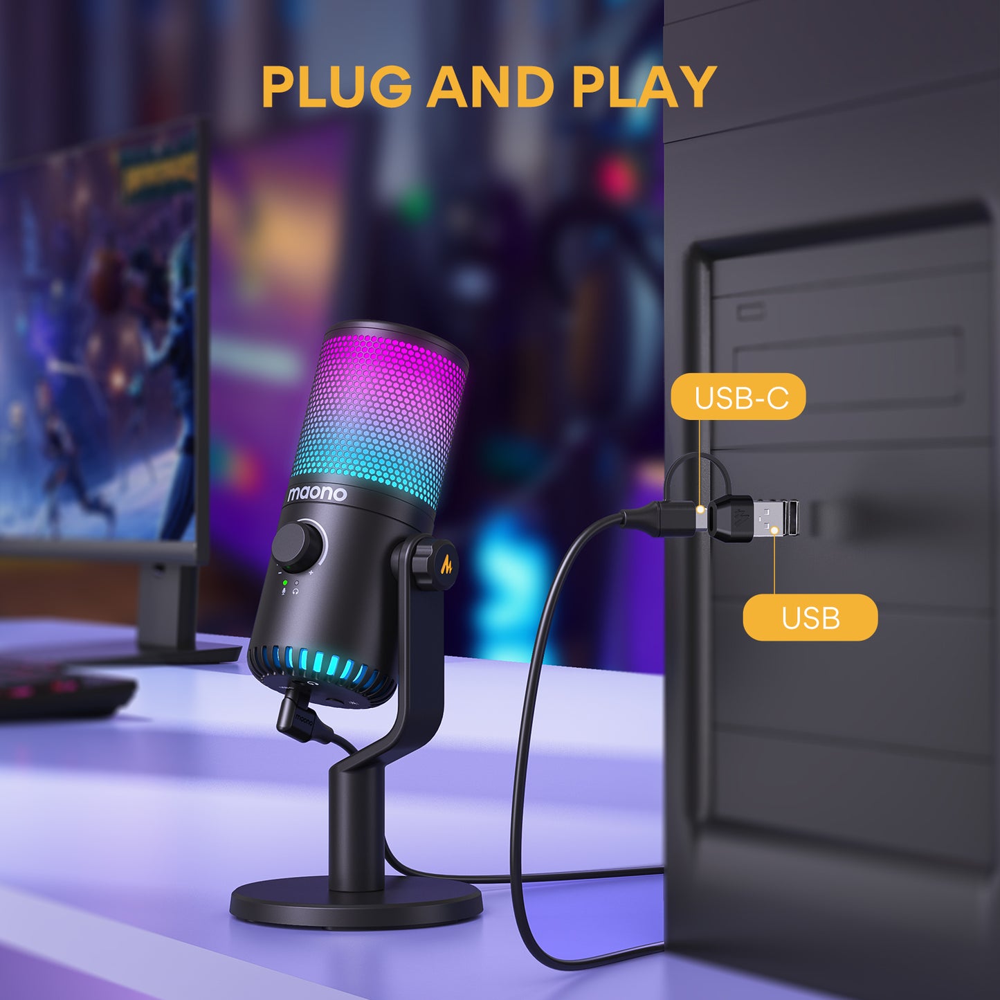 Maono DM30 RGB - USB Streaming Microfoon met Ruisonderdrukking - Gaming - Podcast - PS5 / PS4 / PC / MAC / Windows / iPhone / Android - Touch Mute Knop - Popfilter