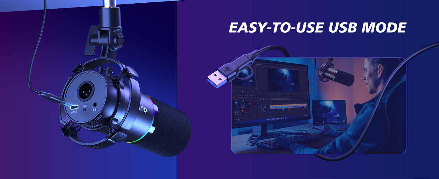 Maono PD200XS - XLR Dynamische RGB Microfoon met Telescopische Arm (66cm!) - PC - USB-microfoon voor Streaming / Podcast / Studio / Gaming / PS4/5 / Mac