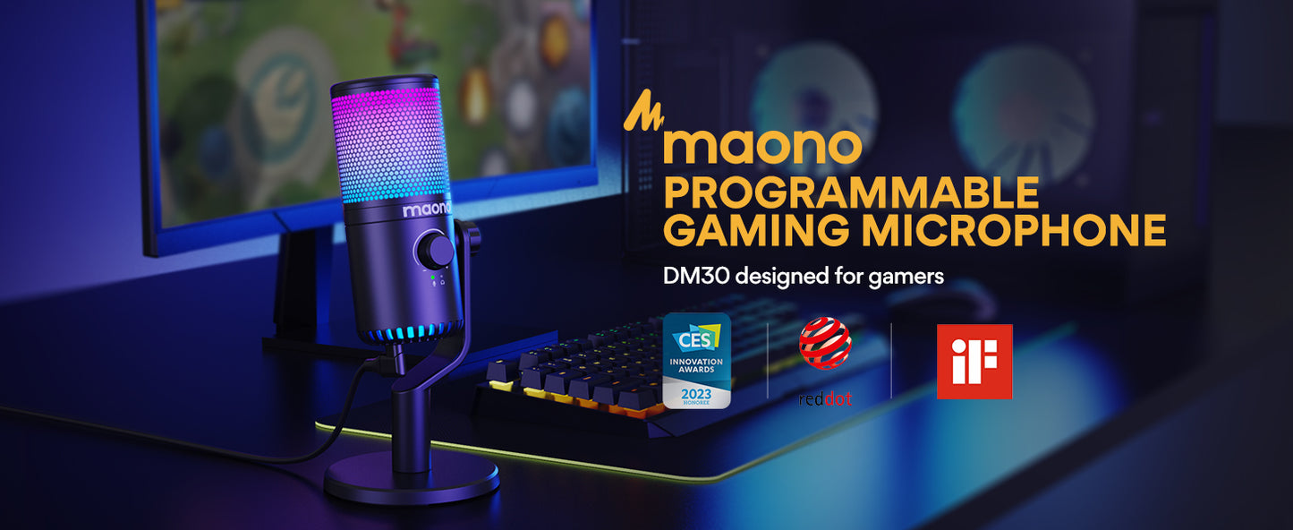 Maono DM30 RGB - USB Streaming Microfoon met Ruisonderdrukking - Gaming - Podcast - PS5 / PS4 / PC / MAC / Windows / iPhone / Android - Touch Mute Knop - Popfilter