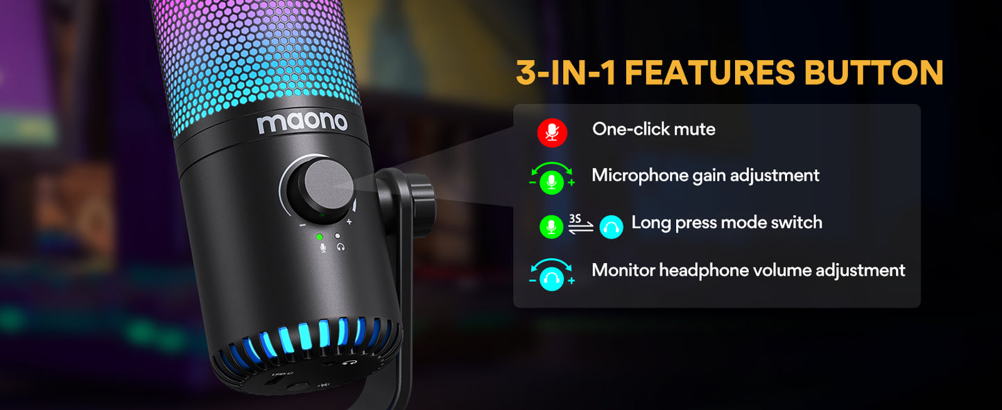 Maono DM30 RGB - USB Streaming Microfoon met Ruisonderdrukking - Gaming - Podcast - PS5 / PS4 / PC / MAC / Windows / iPhone / Android - Touch Mute Knop - Popfilter