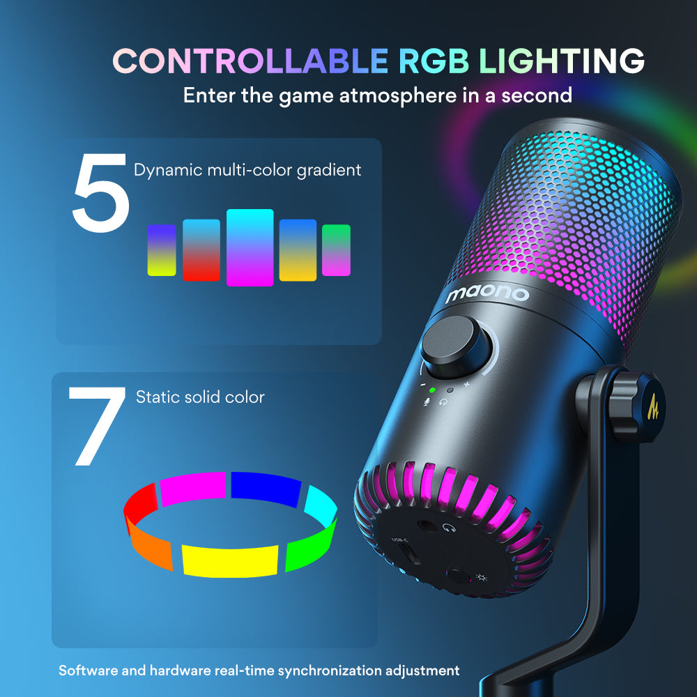 Maono DM30 RGB - USB Streaming Microfoon met Ruisonderdrukking - Gaming - Podcast - PS5 / PS4 / PC / MAC / Windows / iPhone / Android - Touch Mute Knop - Popfilter