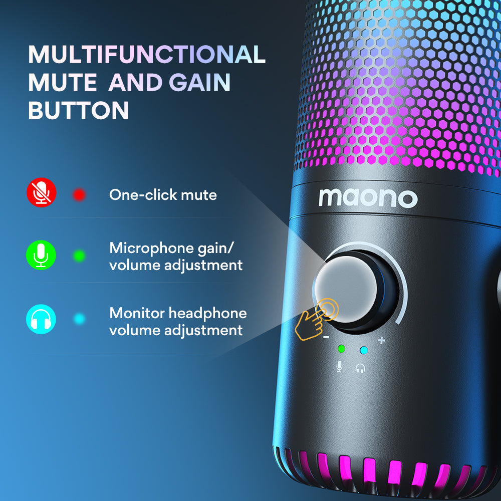 Maono DM30 RGB - USB Streaming Microfoon met Ruisonderdrukking - Gaming - Podcast - PS5 / PS4 / PC / MAC / Windows / iPhone / Android - Touch Mute Knop - Popfilter