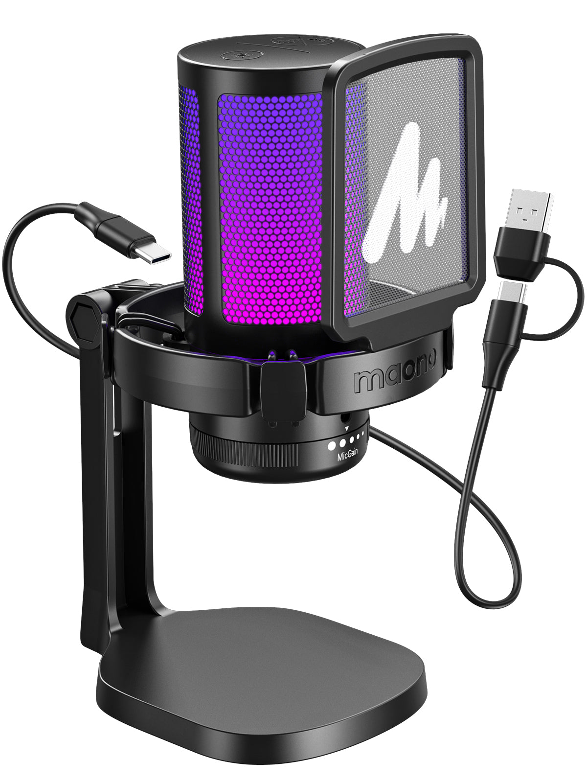 Maono DGM20 - USB RGB Streaming Microfoon met Ruisonderdrukking - Gaming - Podcast - PS5 / PS4 / PC / MAC / Windows / iPhone / Android - Touch Mute Knop - Popfilter