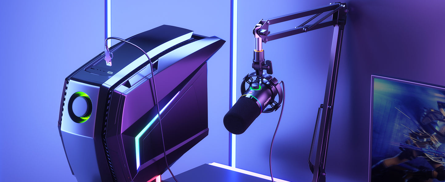 Maono PD200XS - XLR Dynamische RGB Microfoon met Telescopische Arm (66cm!) - PC - USB-microfoon voor Streaming / Podcast / Studio / Gaming / PS4/5 / Mac