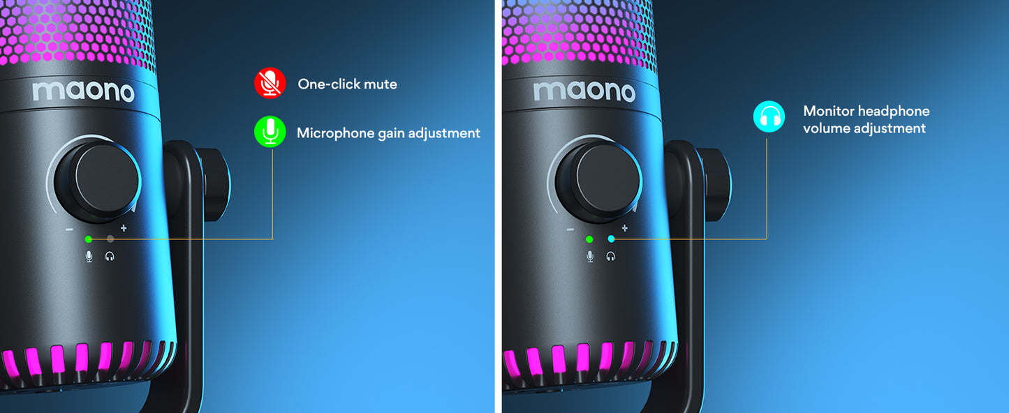 Maono DM30 RGB - USB Streaming Microfoon met Ruisonderdrukking - Gaming - Podcast - PS5 / PS4 / PC / MAC / Windows / iPhone / Android - Touch Mute Knop - Popfilter